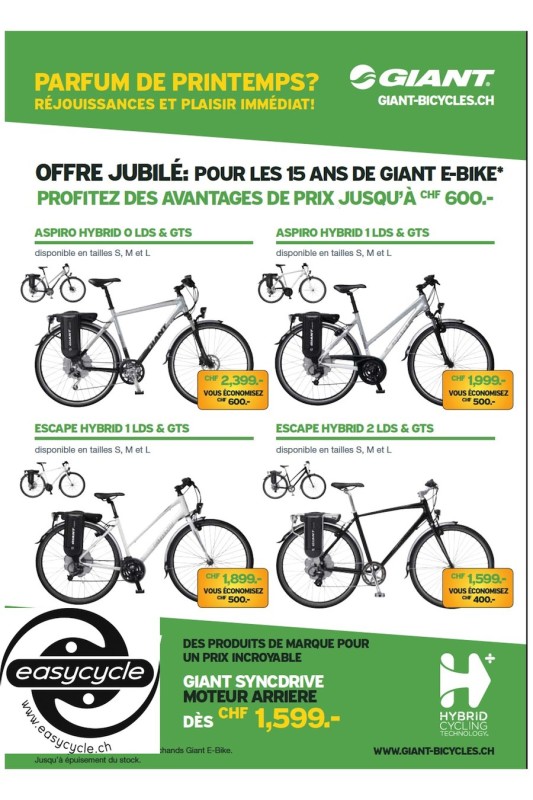 GIANT FETE SES 15ANS DANS LE VELO ELECTRIQUE ! RABAIS SPECIAUX !